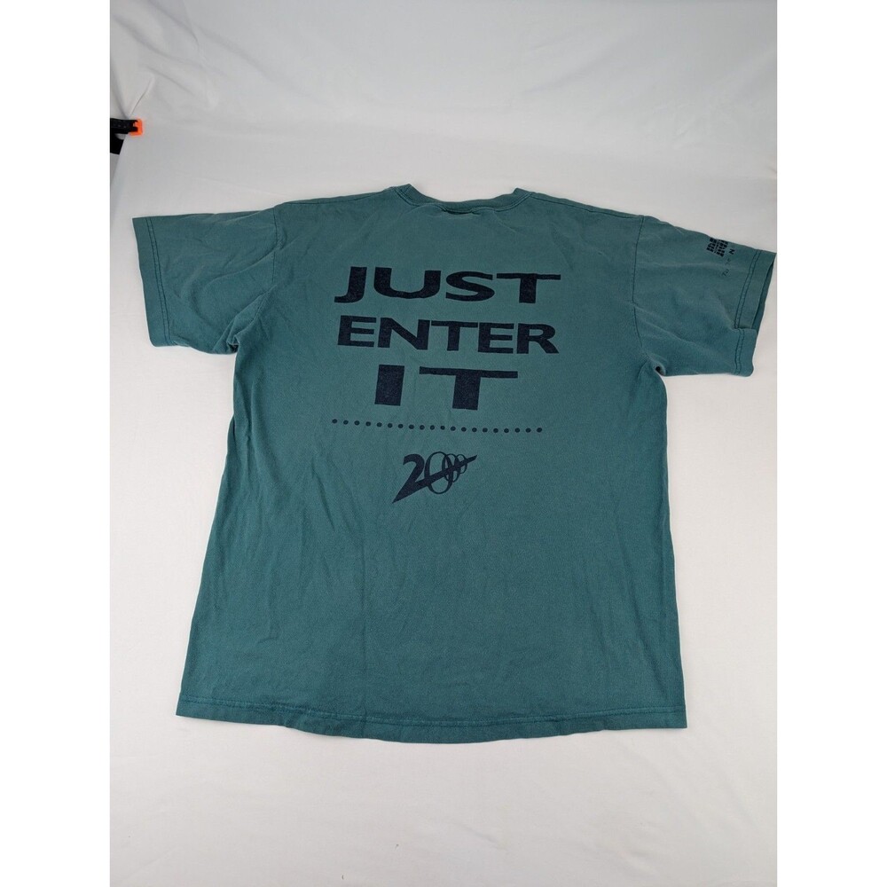 Men's L Enter 2000 Millenium Just Enter It Year 2000 USA T-Shirt Green Anvil Vtg